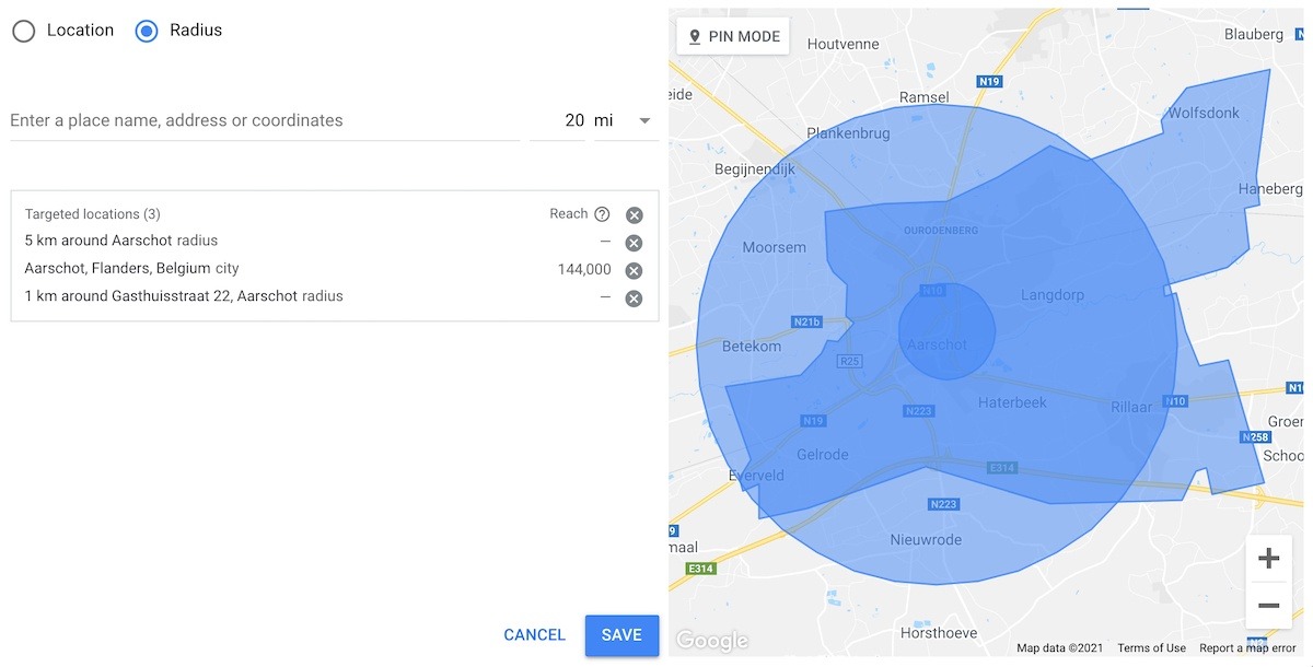 Google ads locatie instellingen hyperlokaal